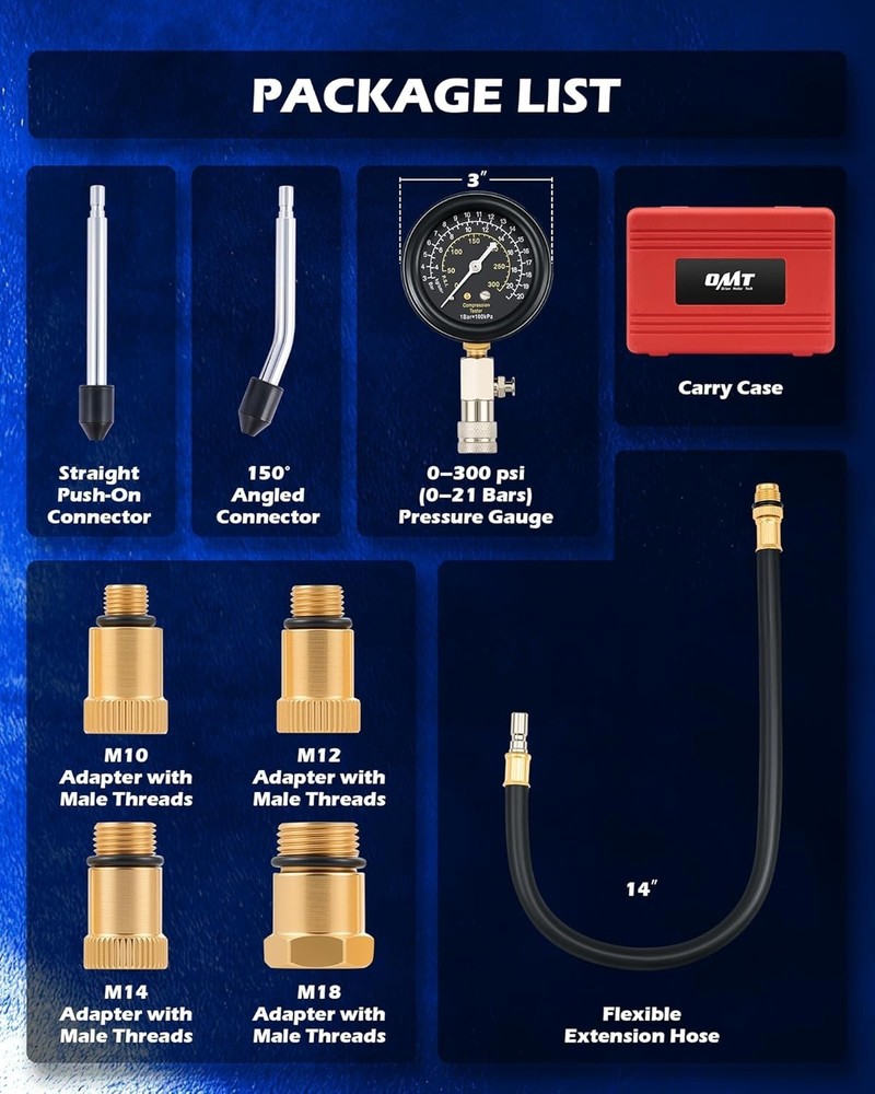 Durable 8pc Petrol Engine Testing Kit - Precision Gauge with Custom Carry Case