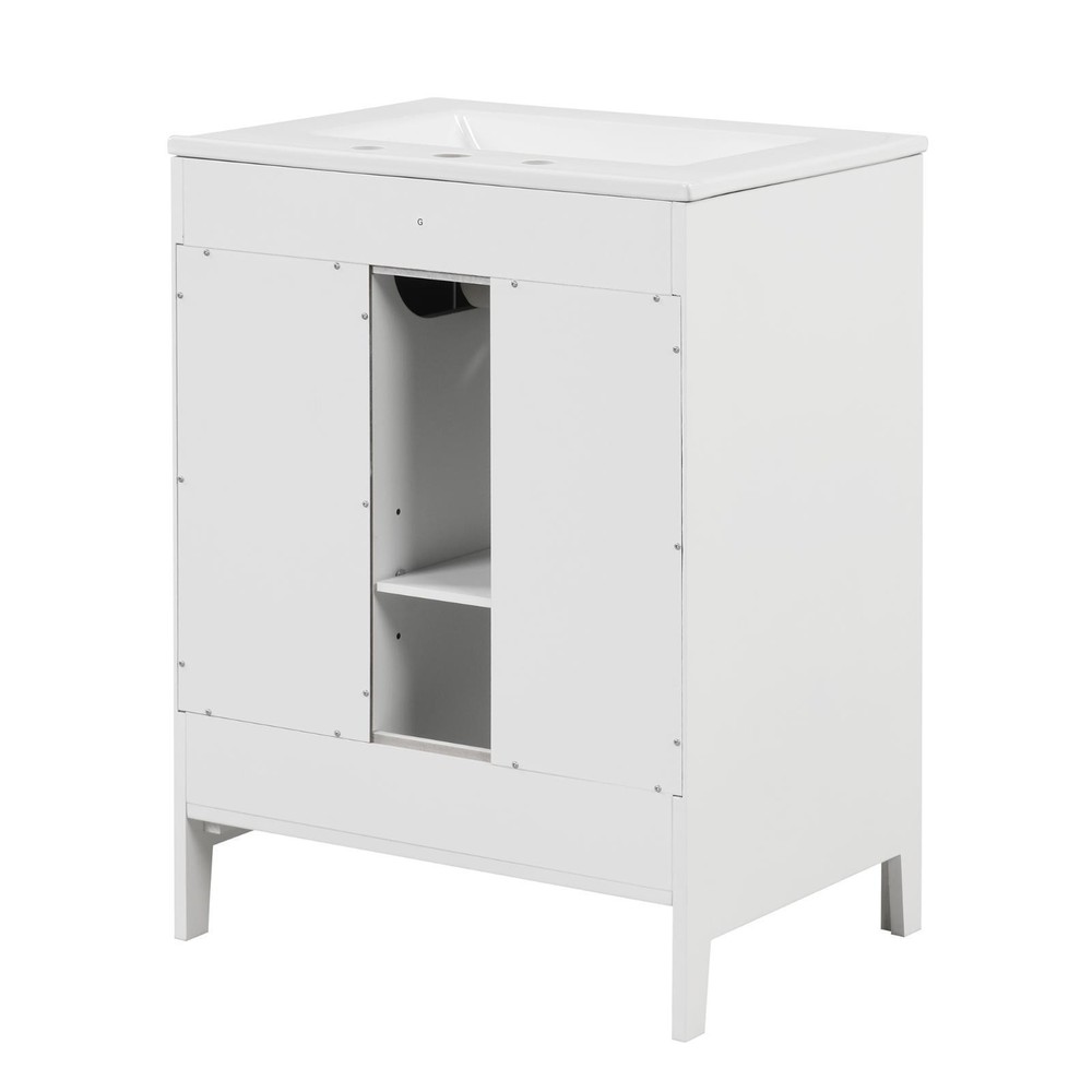White Bathroom Vanity Cabinet with Ceramic Basin, Two Drawers, Adjustable Shelf,