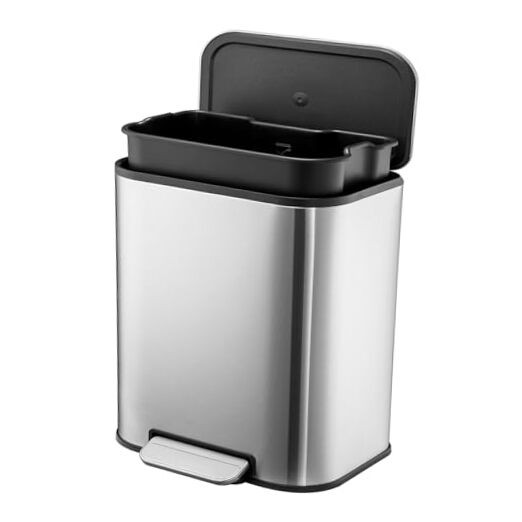 5.3 Gallon Stainless Steel Trash Caniter Rectangular Garbage Can, 20 L Silver