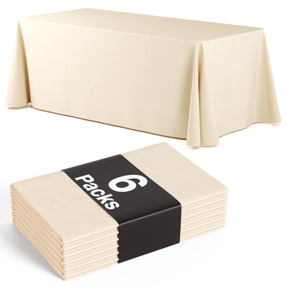 6 Pack Ivory Plastic Table Cloth - 70 x 120" Rectangle Disposable Tablecloth ...