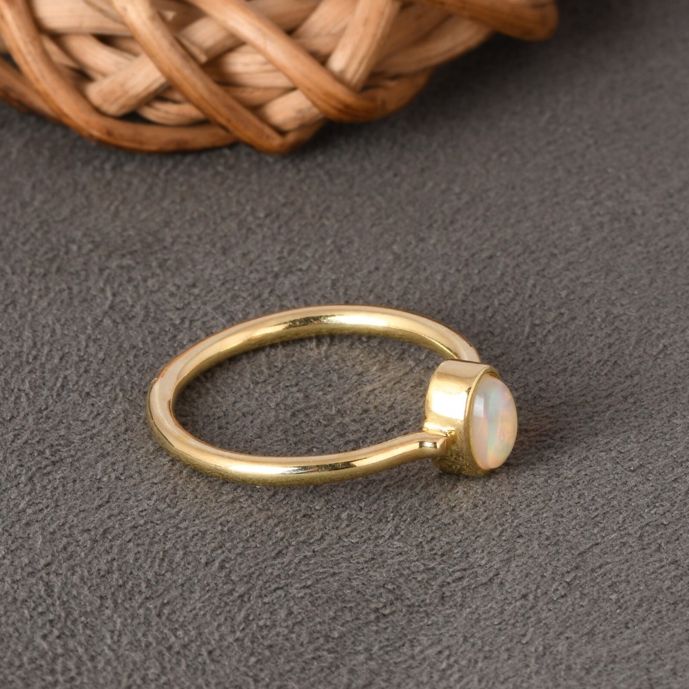 Dainty & Minimalist Stackable Ring in Gold Plated With Ethiopian Opal For Gift