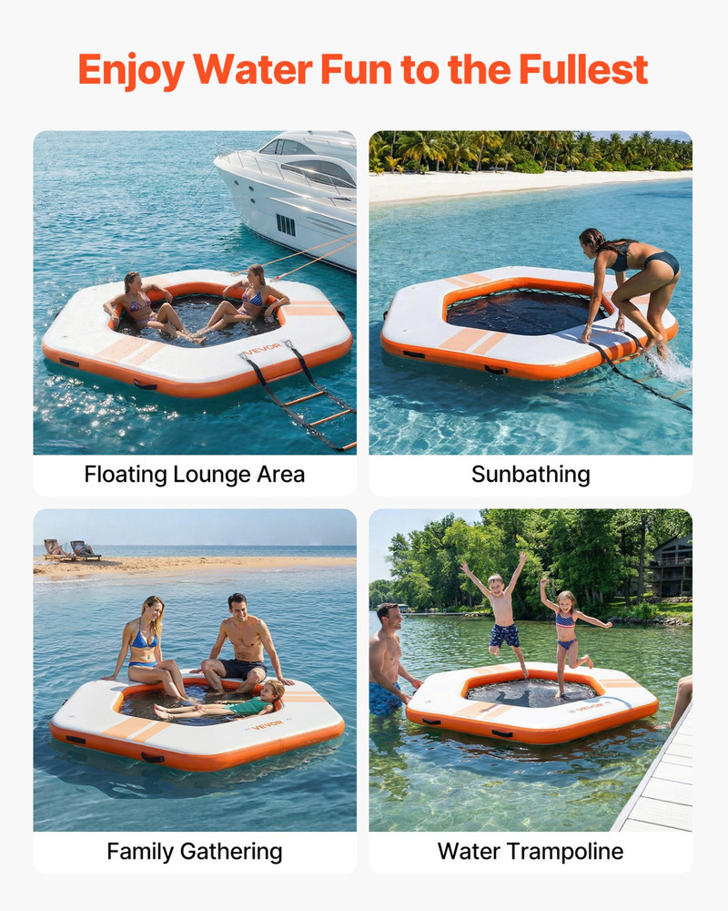 Inflatable Floating Dock, 8.5x8.5 FT Inflatable Dock Platform, Orange