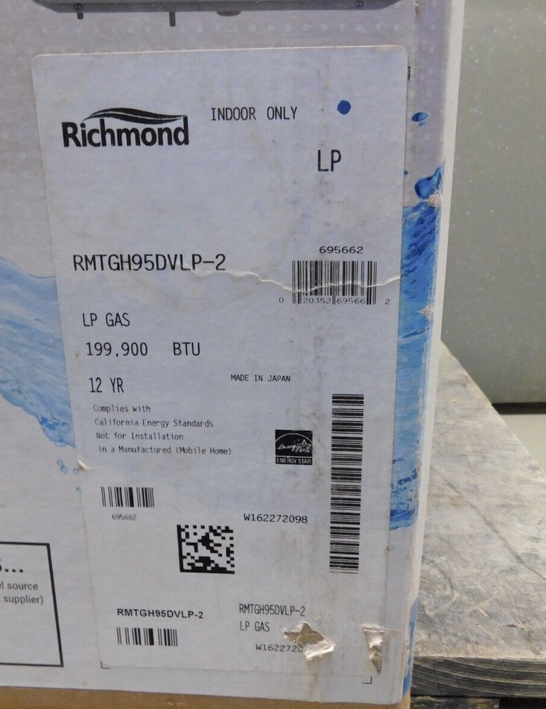 Richmond Encore RMTGH95DVLP-2 Condensing Tankless Water Heater 199k Btu LP Gas