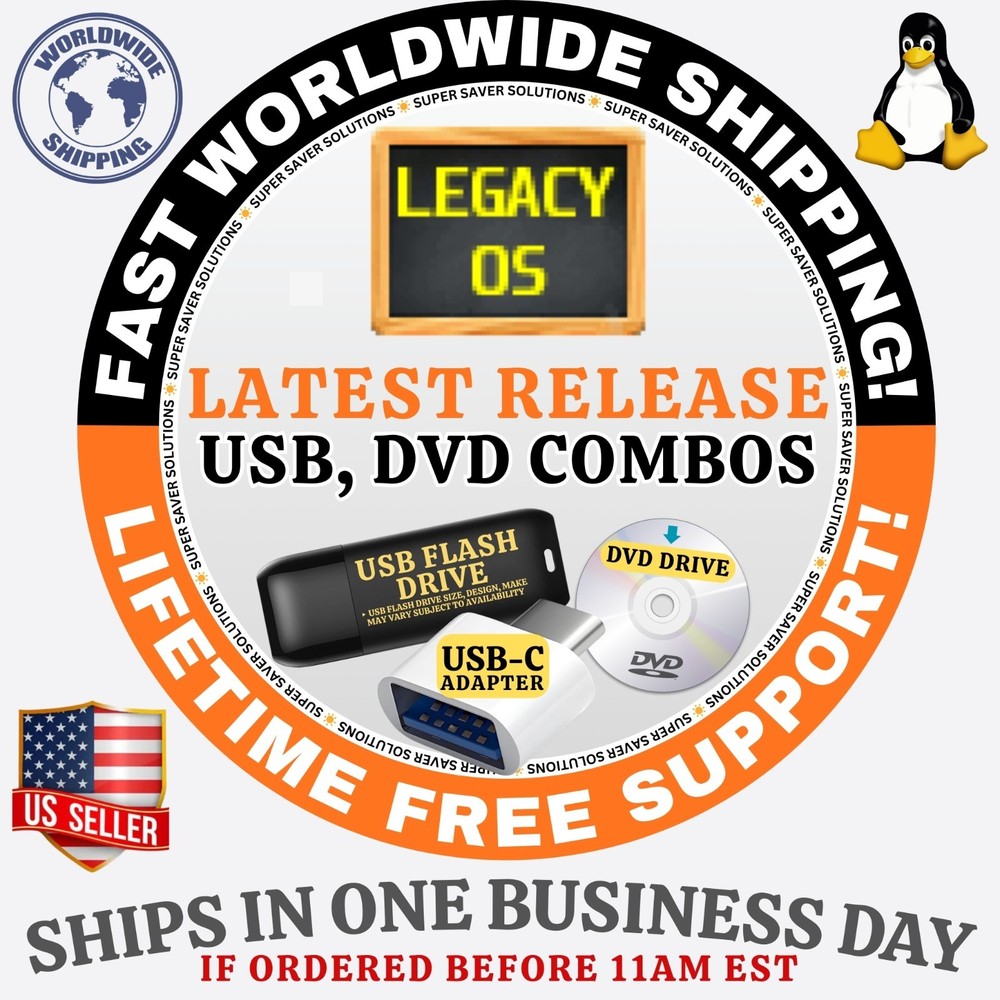 LEGACY LINUX OS | LATEST ISO BUILD | DVD, USB COMBOS | MAC/PC/LINUX | FAST SHIP