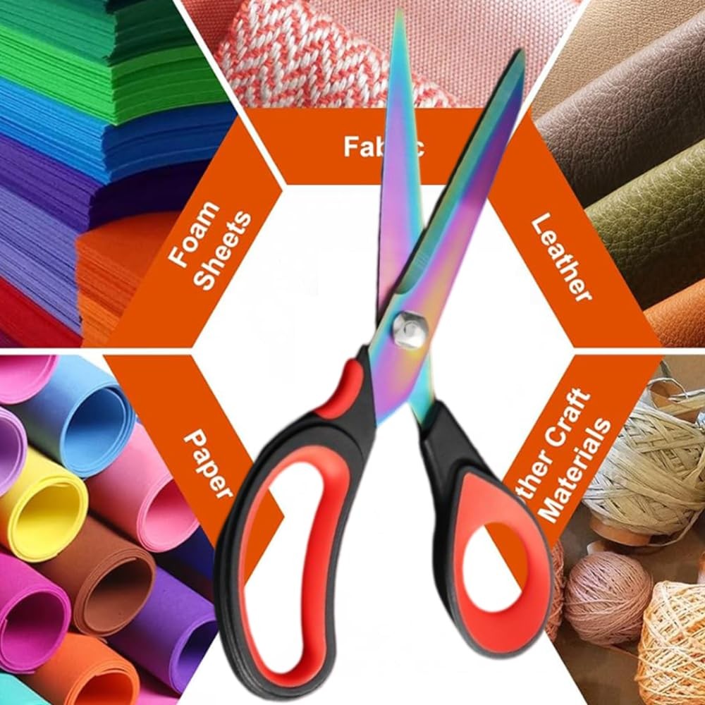 Scissors Multi-Purpose, 9.5" Sharp Sewing Scissors, Professional Heavy Duty T...