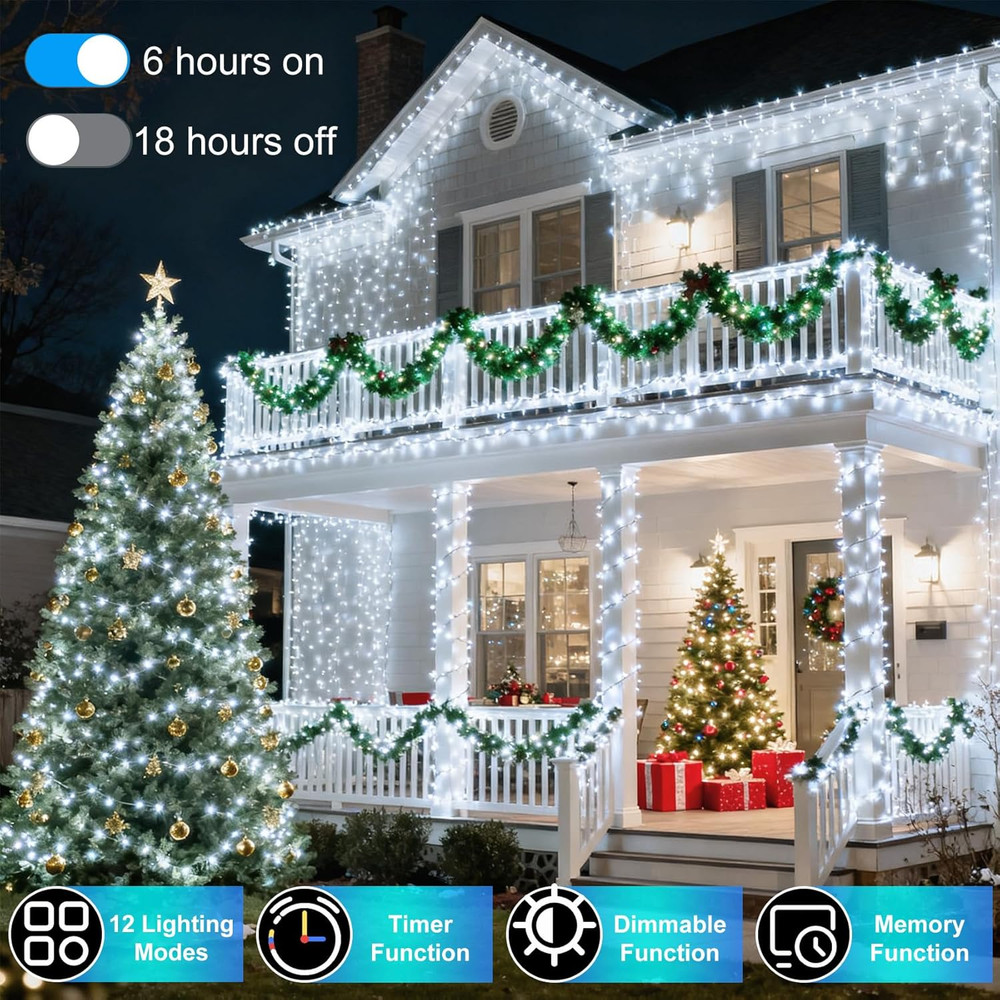 1500 LED 470FT Christmas String Lights, 12 Modes and Timer Memory Dimmable, Plug