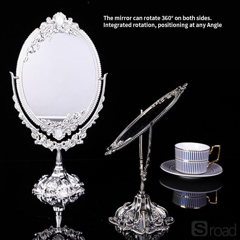 Retro Oval Metal Makeup Mirror, Desktop Vanity Mirror For Dressing Table, Silver