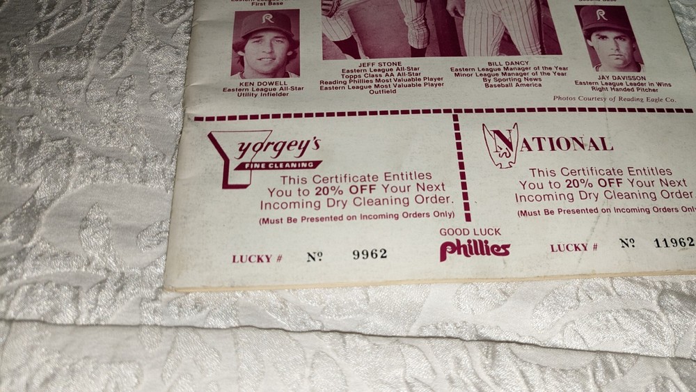 1984 Reading Phillies Minor League Baseball Program Scorebook