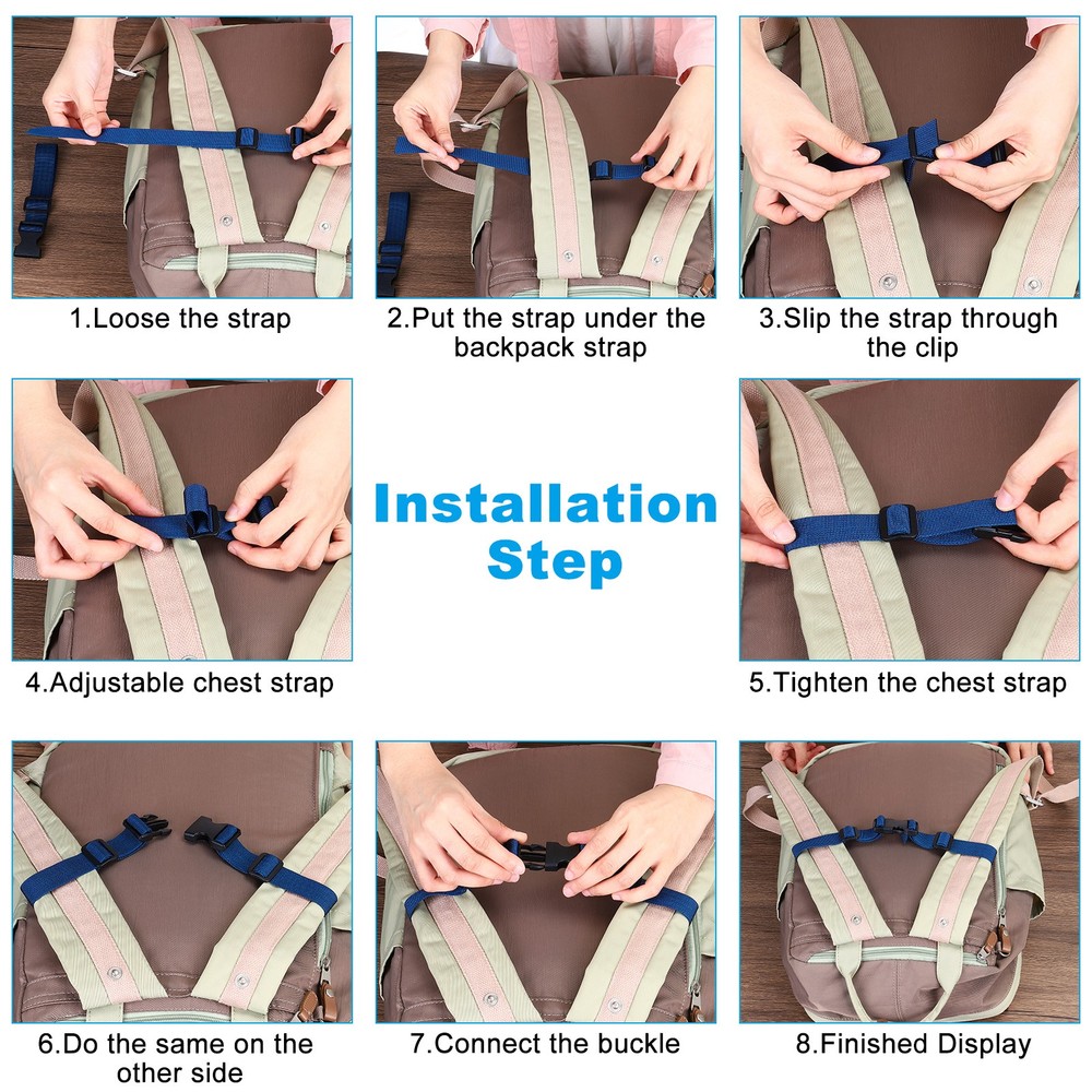 Backpack Chest Strap, 4 Pcs Strap with Quick-Release Buckle, Dark Blue