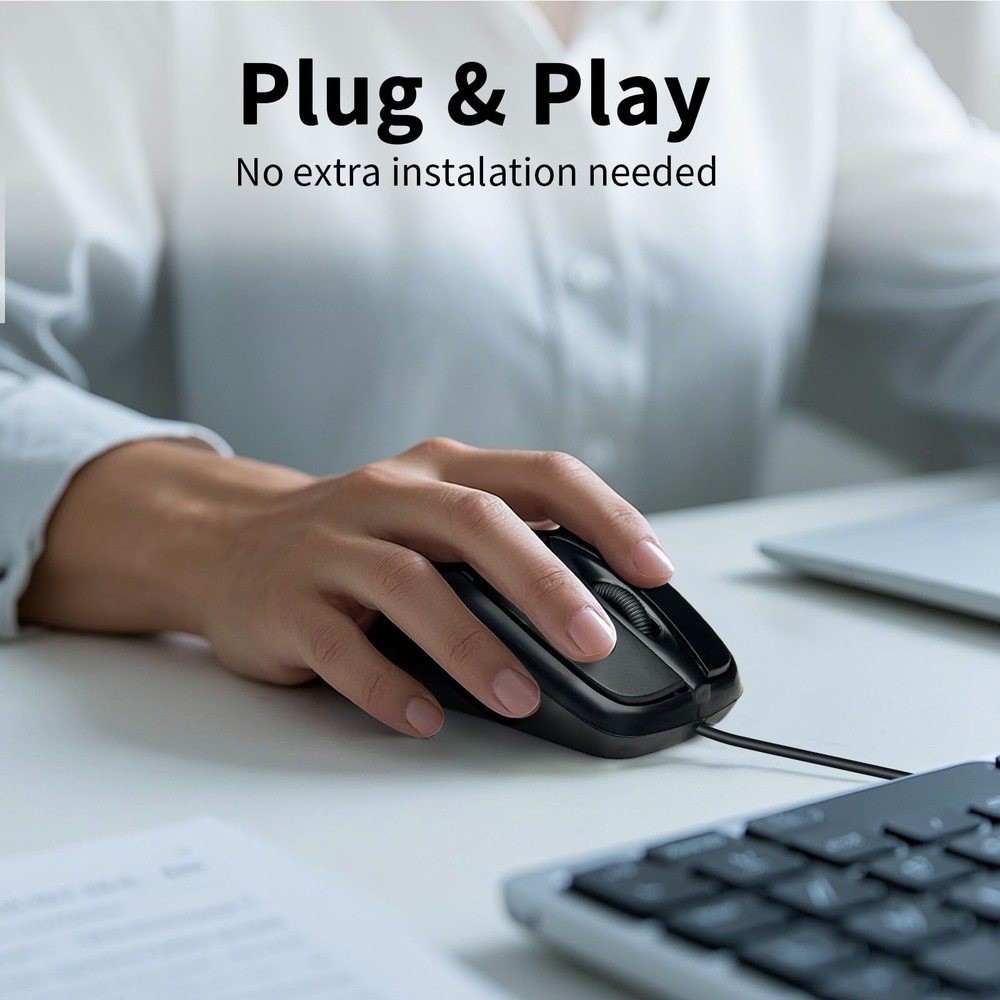 High-Performance Wired PS2 - 1000 DPI Resolution, Black, 5ft Cable, Includes ...