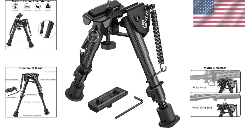Robust 6-9 Inches Adjustable Bipod with Rubberized Feet for Ultimate Support