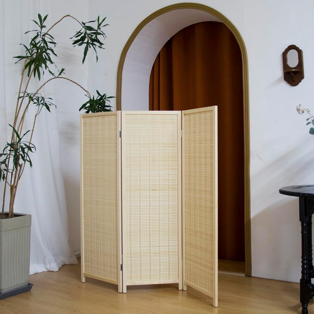 4 Panel Short Panel Divider Screen,3.95 FT Tall Bamboo Room Divider Folding