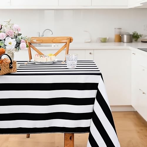 Waterproof Black and White Tablecloth 57" x 120" (Rectangular) Black&white