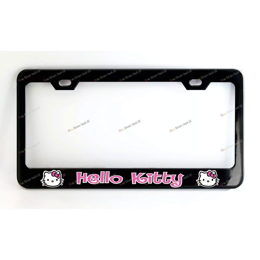 Hello Kitty Black Metal License Plate Frame  +Screw Caps