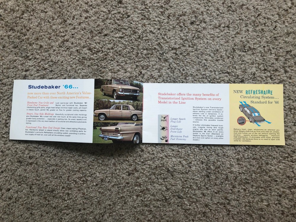 1966 Studebaker full car model line sales brouchure.