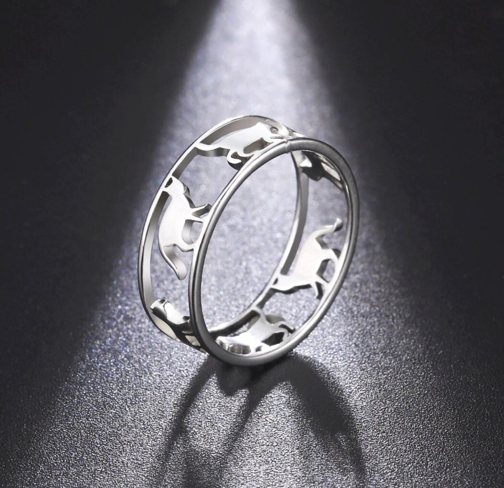 Stainless Steel Walking Cat Ring