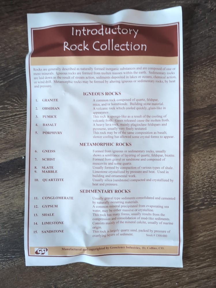 Geoscience Introductory Rock Collection, Set of 15