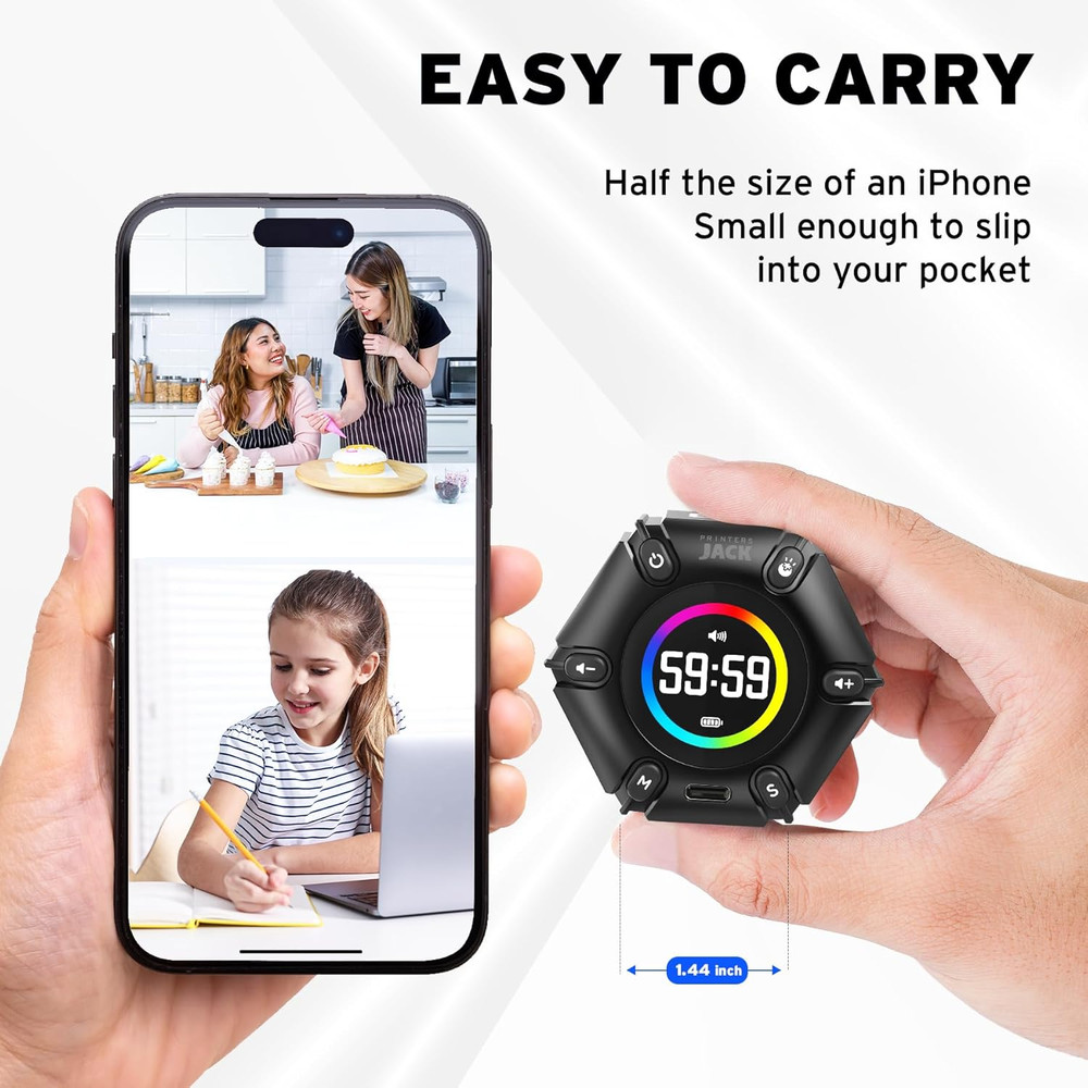 Pomodoro Timer Cube, Visual Focus Timer, Adjustable Sound Alert, 3/5/10/25/30/60