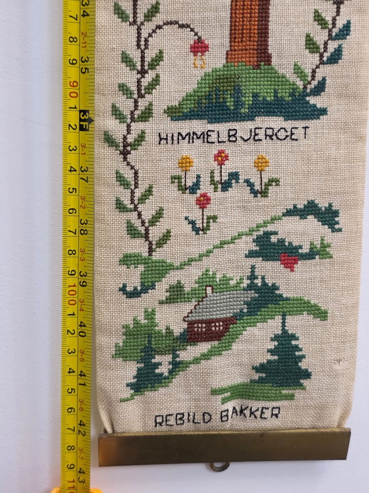 VINTAGE DANISH CROSS STITCH BELL PULL - SCANDINAVIAN LANDMARKS WALL ART