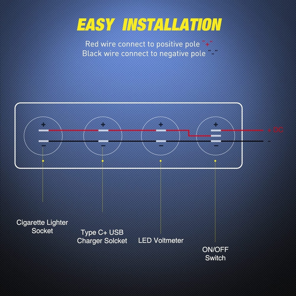 Nilight 4 in 1 ON/Off Charger Socket Panel PD Type C and QC 3.0 USB Socket Power