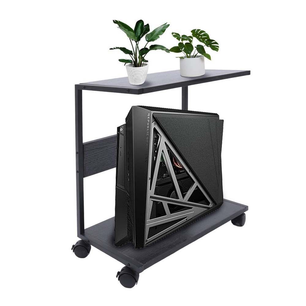 2-Tier Computer Tower Stand C-Shaped Mobile PC Tower Stand Desktop Printer Shelf