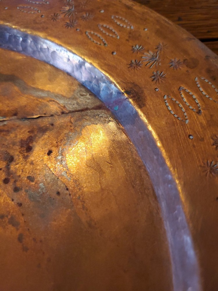 Vintage Copper Plate Hand Hammered Decor Edge Pattern Design Beautiful