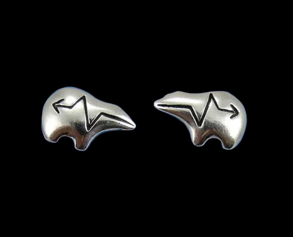 Solid 925 Sterling Silver Heartline Zuni Bear Stud Earrings