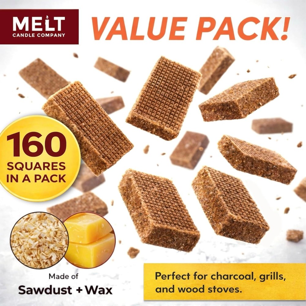 Fire Starter Squares, 160 pcs - Charcoal Fire Starters for Campfires, Grill, ...