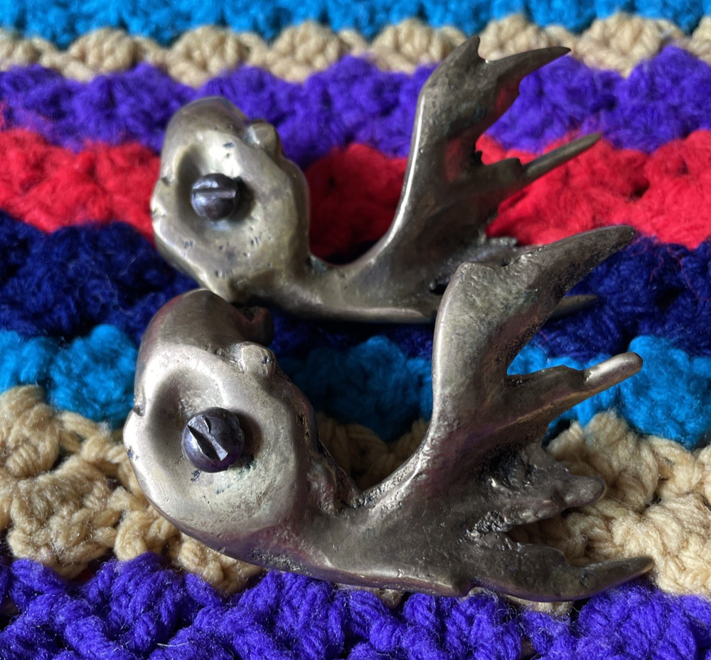 Pair of Vintage Solid Brass Koi Fish Drawer Pulls Cabinet Hardware – 3”