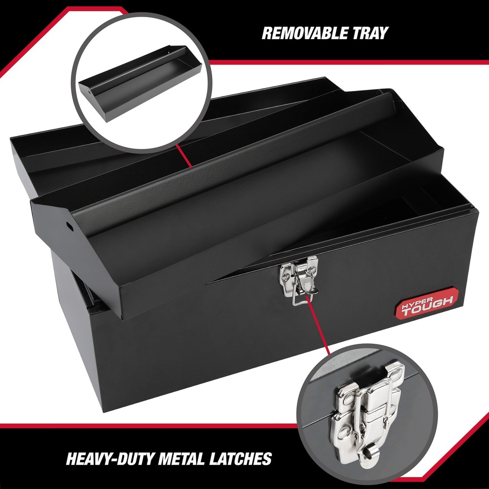 16-inch Black Metal Tool Box W/ Removable Tool Tray