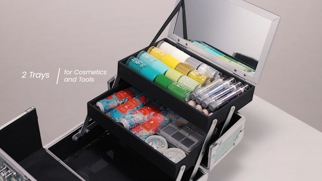 Portable Makeup Train Case Organizer with Mirror, Locking Storage for Cosmetics
