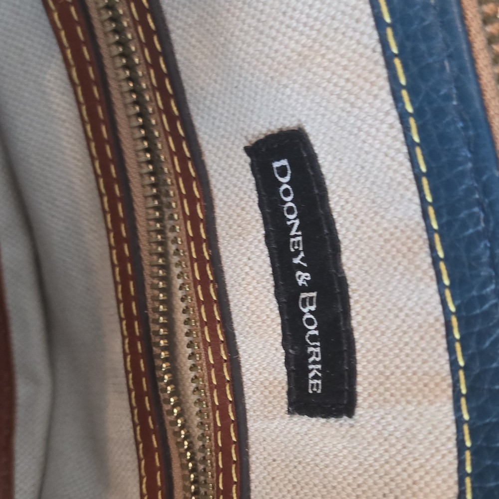 Dooney & Bourke Pebbled Blue Brown Leather Backpack Shoulder Bag Zip Closure