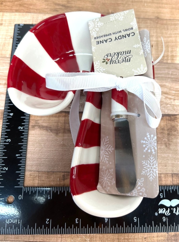 Candy Cane Bowl With Spreader Set By Musee Mates - Red & White
