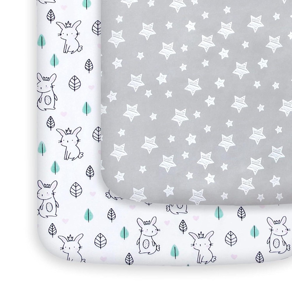 Pack and Play Sheets, 2 Pack Mini Crib Sheets, Stretchy Playard Fitted Sheet,