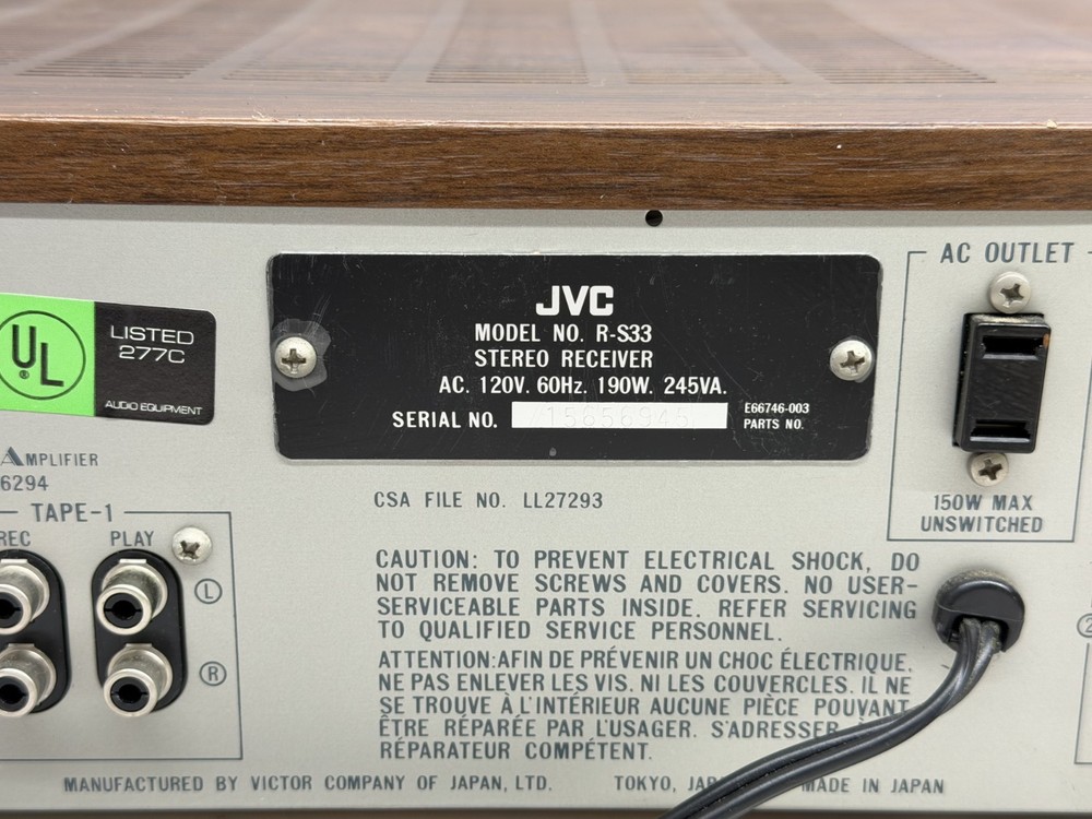 JVC R-S33 Stereo Receiver w/ Graphics Equalizer