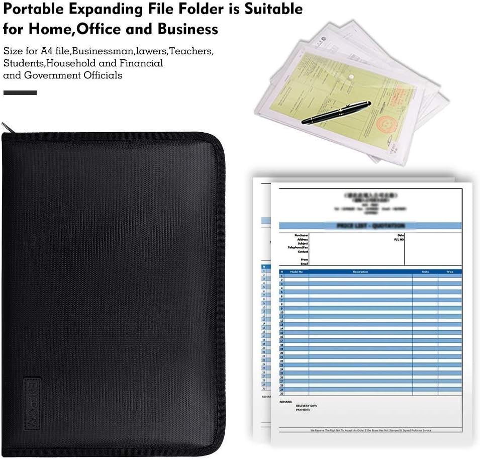 Expanding File Folder Important Document Organizer Fireproof Document Bag-A4