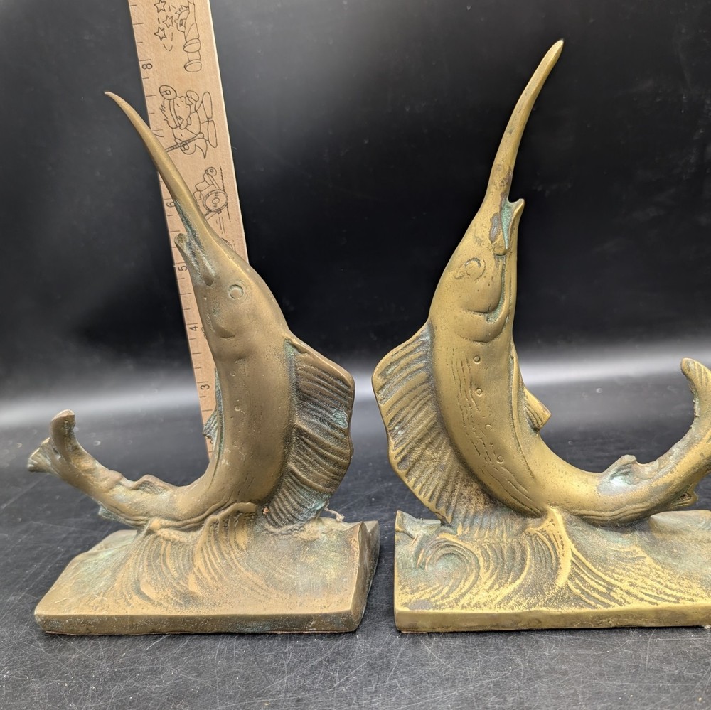 Vintage Solid Brass Nautical Sailfish Bookends