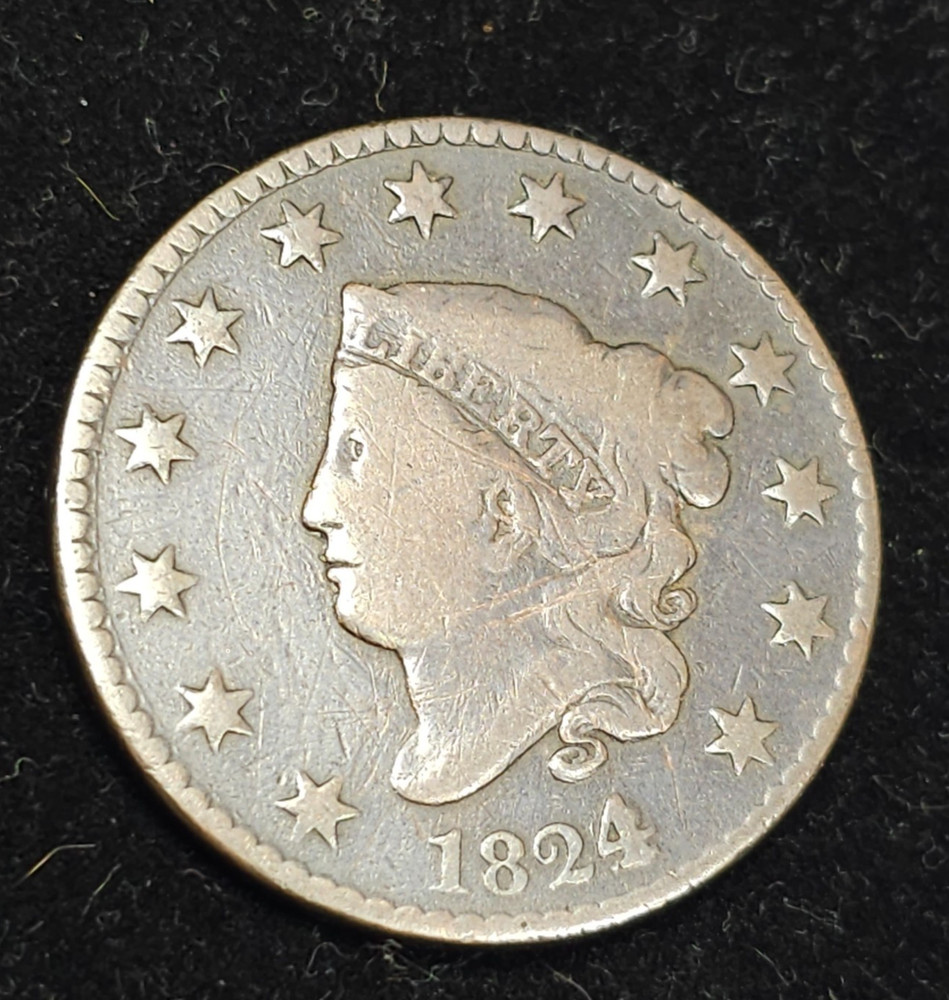 1824/2 Coronet Head /Large Cent / Very Good