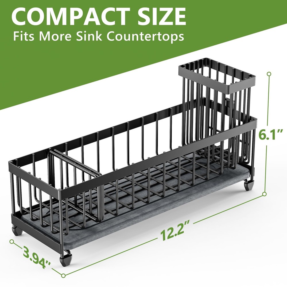 Extra Large Sink Caddy Organizer with Drying Stone, Black Sponge Holder for K...