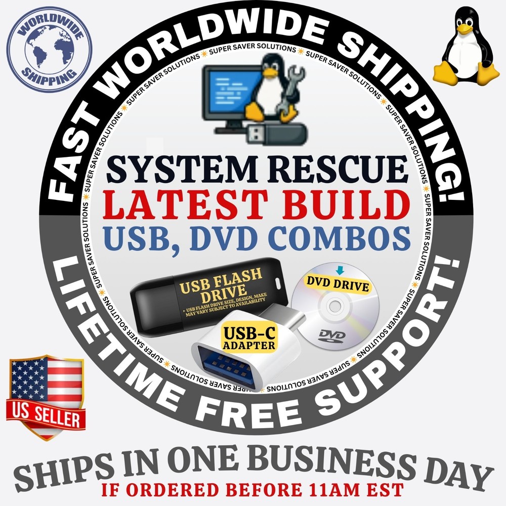 LINUX SYSTEM RESCUE TOOLS | LATEST ISO BUILD | DVD, USB COMBOS | FAST SHIP