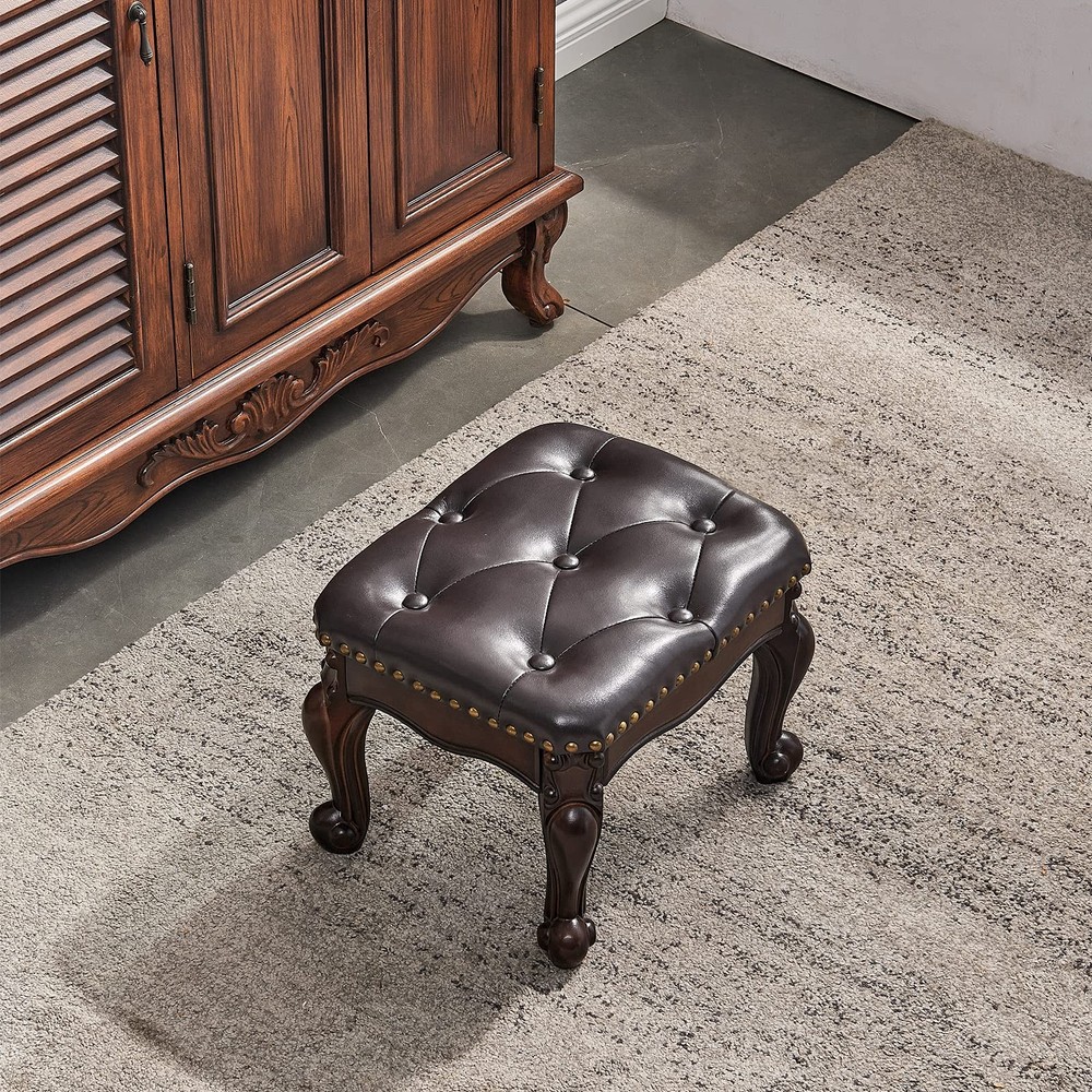 Foot Stool Ottoman Foot Rest Microfiber Leather Upholstered Footstool for Sof...