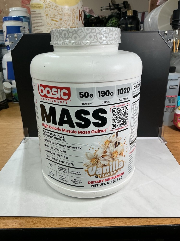 BASIC SUPPLEMENTS Mass Gainer Protein Powder Vanilla 6lb exp 12/27
