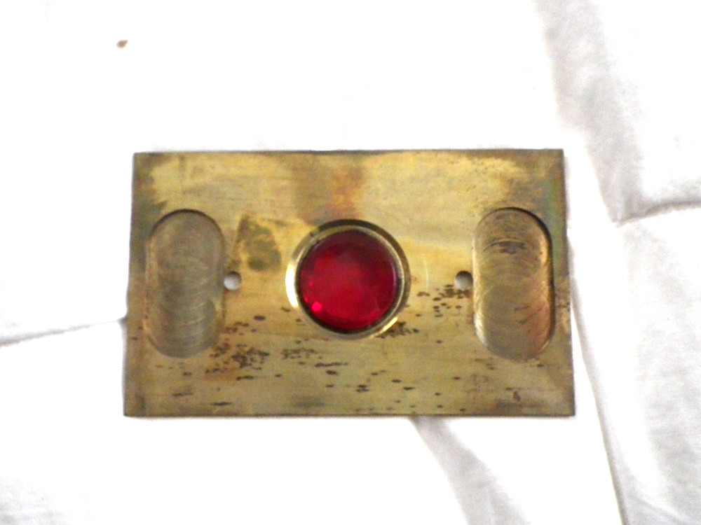 Antique Brass and Ruby Red Glass Flush Mount Indicator Light Plate