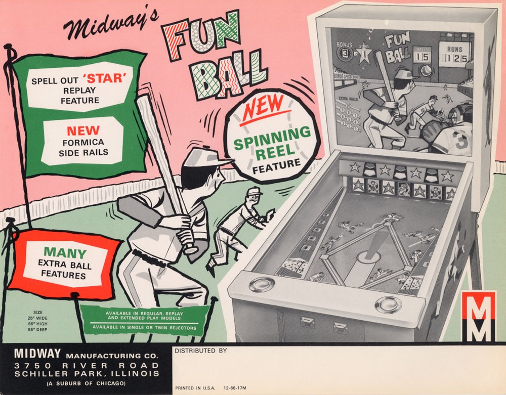 1966 MIDWAY FUN BALL ARCADE FLYER