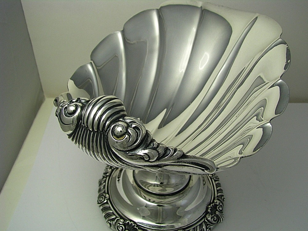 WATSON STERLING SILVER SHELL DISH SEAFOOD BOWL PEDESTAL SHELL by Watson ca1890s