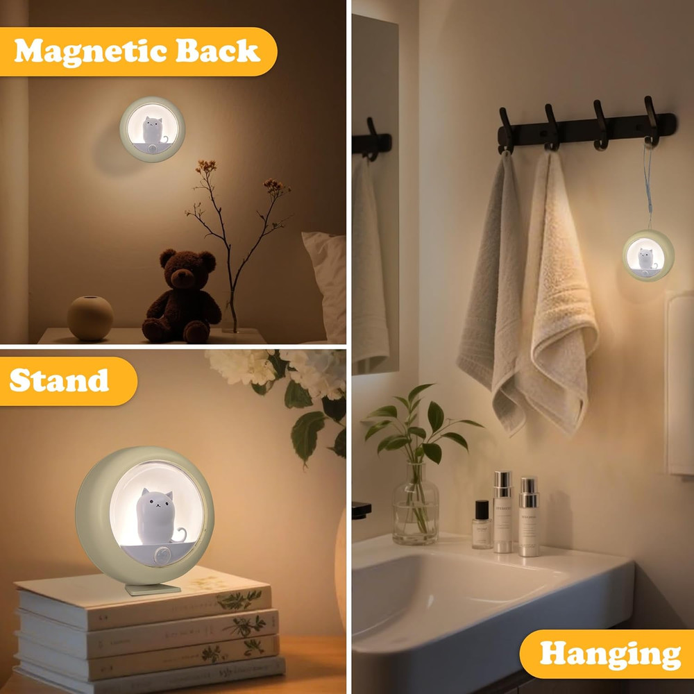 Cat Motion Sensor Light, Rechargeable Motion Activated Night Light LED Warm Whit