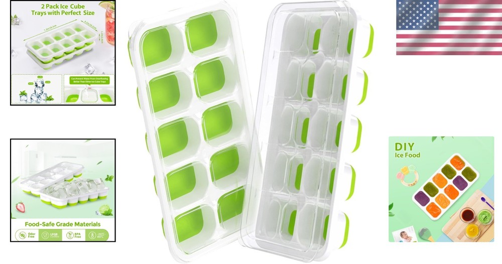 2-Pack Stackable Silicone Ice Cube Trays with Lids - BPA-Free & Dishwasher Safe
