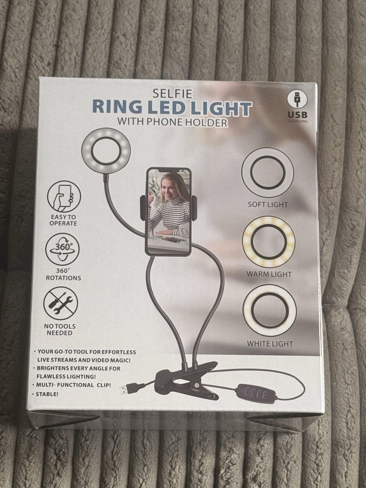 SELFIE RING LED LIGHT WITH A PHONE MOUNT AND USB CHARGING