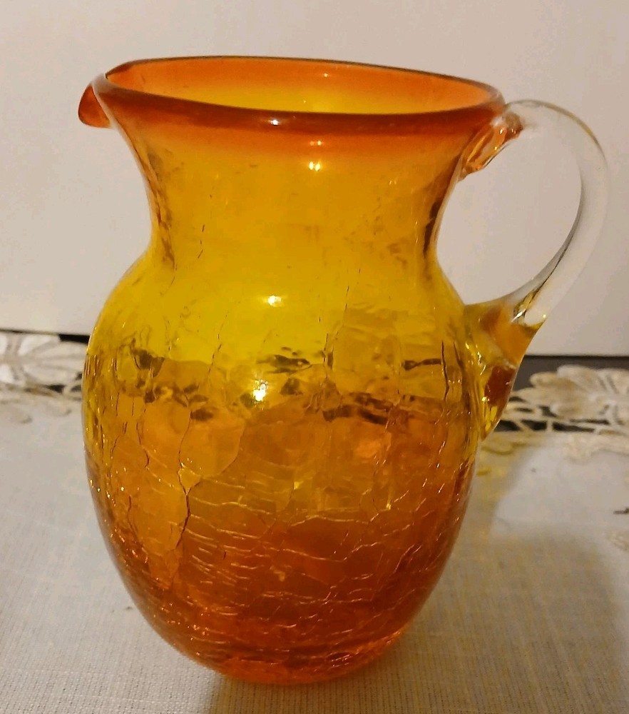 Vintage Small Crackle Blown Glass Pitcher