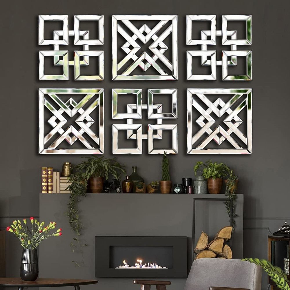 Decor Mirror Size 12x12 inches Square Mirrored Silver Wall Decorative Mirror ...